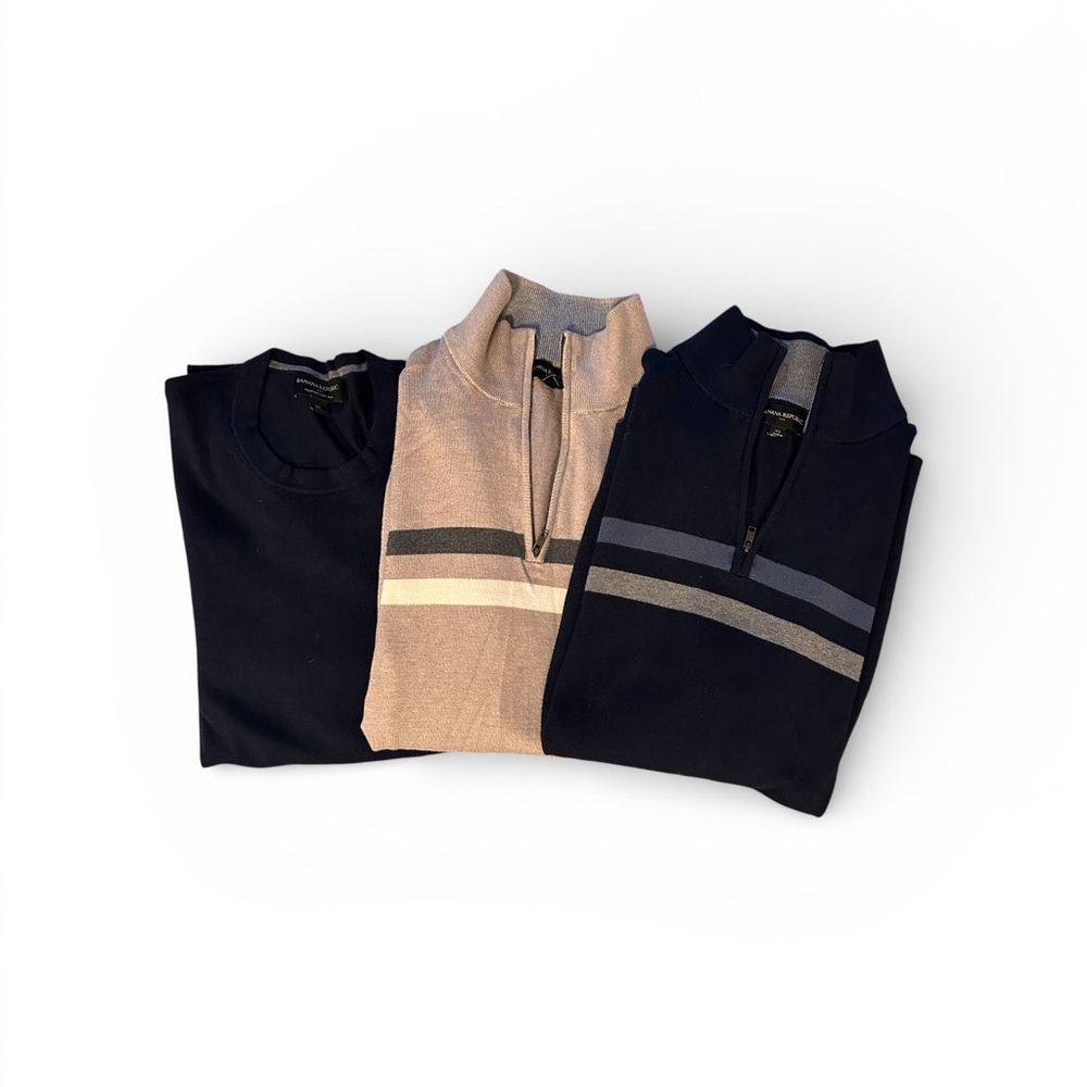 Lot (3) Men’s Banana Republic Factory Sweaters Navy Beige Size XL